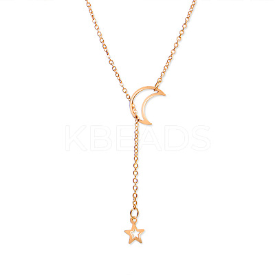 Alloy Cable Chain Moon & Star Lariat Necklaces for Women WG67D60-01-1
