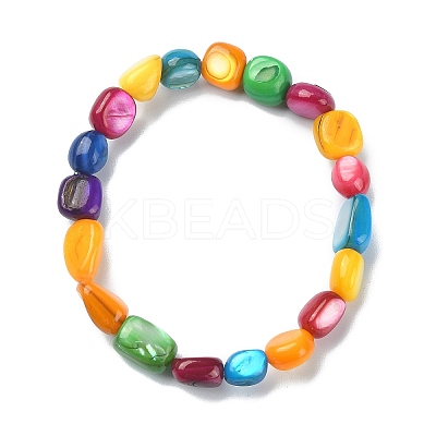 Dyed Natural Shell Nugget Beaded Stretch Bracelet for Women BJEW-JB09383-02-1