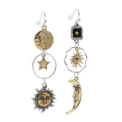 Alloy Moon & Sun & Star Asymmetrical Earrings LS-EJEW-B015-03-1