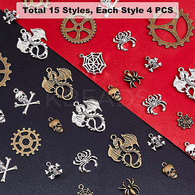 60Pcs 15 Style Tibetan Style Alloy Pendants TIBE-PH0002-09-1