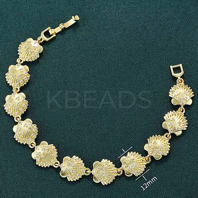 Summer Beach Brass Micro Pave Clear Cubic Zirconia Shell Shape Link Chain Bracelets BJEW-C118-02B-G-1