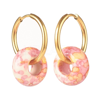 Rondelle Natural Ocean White Jade Dangle Hoop Earrings EJEW-JE04854-1
