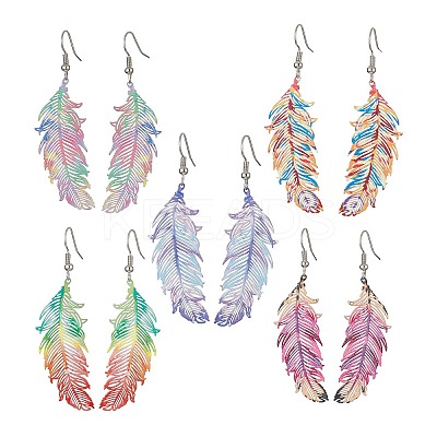 201 Stainless Steel Feather Dangle Earrings EJEW-JE05265-1