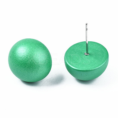 Painted Half Round Schima Wood Earrings for Girl Women EJEW-T017-02C-1