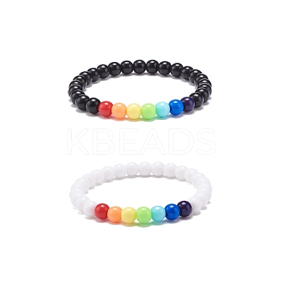 2Pcs 2 Colors Acrylic Round Beaded Stretch Bracelets Set for Kids BJEW-JB08555-02-1