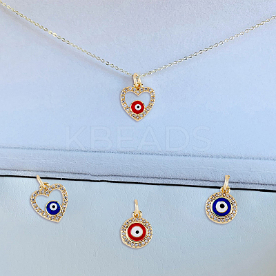 8Pcs 4 Styles Evil Eye Brass Micro Pave Clear Cubic Zirconia Charms KK-DC0002-64-1