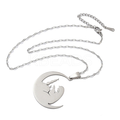 201 Stainless Steel Moon with Woman Pendant Necklaces for Ramadan & Eid Mubarak NJEW-D318-02P-1