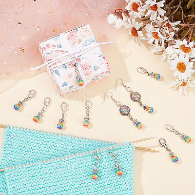 50Pcs Round Stripe Resin Pendant Stitch Markers HJEW-NB00028-1