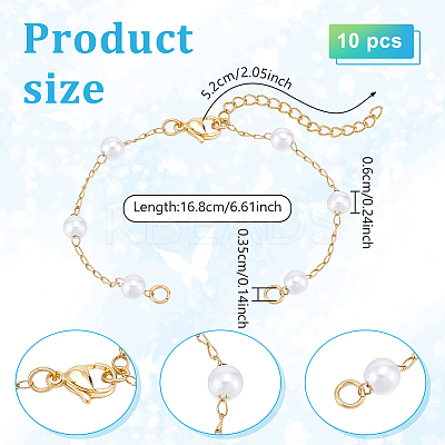10Pcs Round ABS Imitation Pearl Beads Link Chain Bracelet Making AJEW-UN0002-08-1