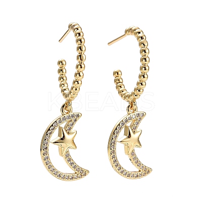 C-Shape with Moon Cubic Zirconia Dangle Stud Earrings EJEW-SZ0001-74-1