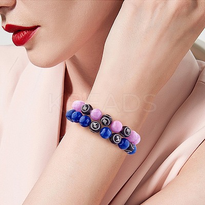 Blue Natural Mashan Jade Round Beaded Stretch Bracelet BJEW-SW00077-03-1