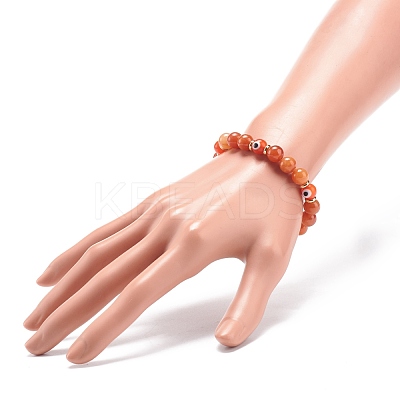 Natural Red Aventurine & Lampwork Evil Eye Round Beaded Stretch Bracelet BJEW-JB08713-04-1