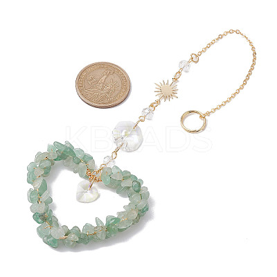 Heart Natural Green Aventurine Chip Pendant Drcorations HJEW-JM01651-03-1