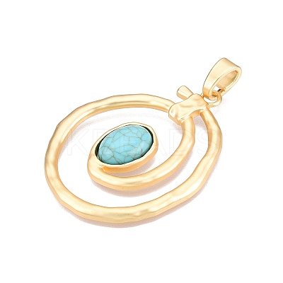 Rack Plating Alloy Pave Imitation Turquoise Resin Big Pendants FIND-N005-41G-1