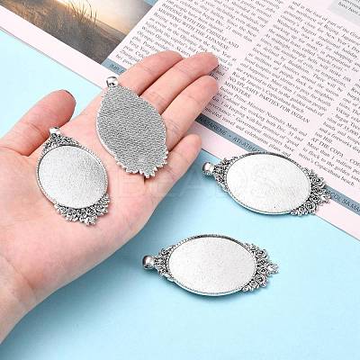 Vintage Tibetan Style Alloy Carved Rose Large Pendant Cabochon Settings TIBEP-N003-28AS-1