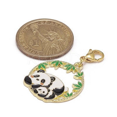 Round Ring with Panda Alloy Enamel Pendant Decorations HJEW-JM01042-1