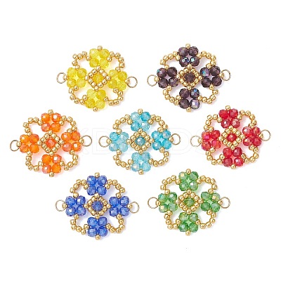 7Pcs 7 Color Chakra Electroplate Glass Beaded Flower Connector Charms PALLOY-MZ01297-1