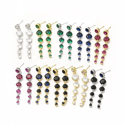 Brass Cubic Zirconia Dangle Stud Earrings for Women EJEW-H091-08-1