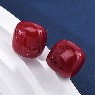 Square Brass & Plastic Stud Earrings for Women EJEW-G425-01G-01-1