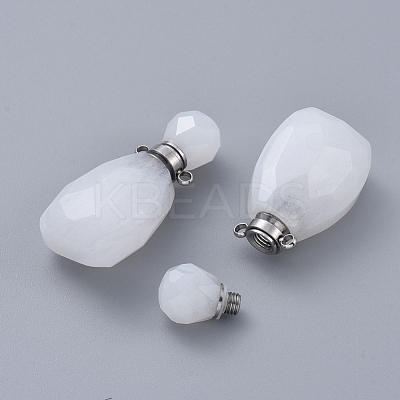Faceted Natural White Jade Openable Perfume Bottle Pendants G-E564-10A-P-1