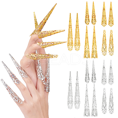 20Pcs 10 Style Hollow out Iron Finger Nail Tip Claw Rings AJEW-PH0004-10-1