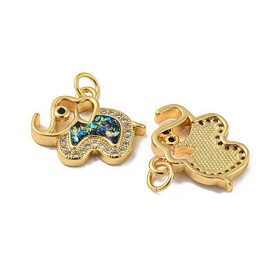 Elephant Brass Pendants Micro Pave Cubic Zirconia with Synthetic Opal KK-K356-04G-1