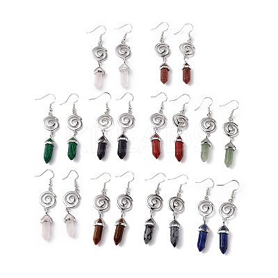 Gemstone Bullet with Vortex Dangle Earrings EJEW-I276-02P-1