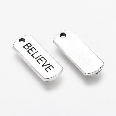 Tibetan Style Alloy Rectangle with Word Believe Pendants TIBEP-Q043-066-RS-1