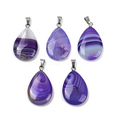 Dyed Natural Banded Agate Pendants G-G202-09A-1