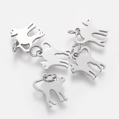 Non-Tarnish 201 Stainless Steel Kitten Pendants LS-STAS-S105-T465S-1