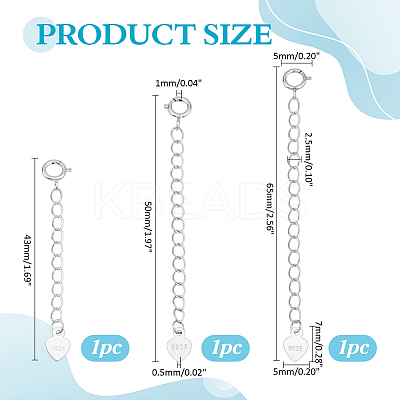 3Pcs 3 Styles Sterling Silver Curb Chain Extender FIND-ME0002-35-1
