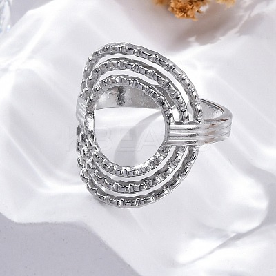Oval 304 Stainless Steel Open Cuff Rings for Women RJEW-F174-05P-1