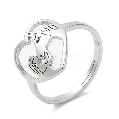 Non-Tarnish 304 Stainless Steel Heart with Horse Adjustable Ring for Women RJEW-M149-20P-1