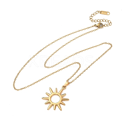 304 Stainless Steel Sun Pendant Cable Chain Necklaces for Men Women NJEW-K308-04A-G-1