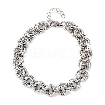 Twisted 304 Stainless Steel Double Ring Link Chains Bracelets for Women BJEW-G780-06P-02-1