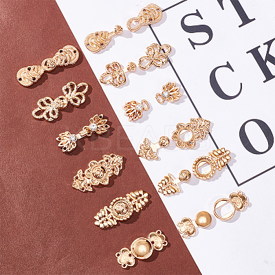 24Pcs 6 Styles Chinese Style Flower Alloy Snap Lock Clasps FIND-GA0003-16-1