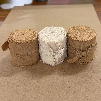 3 Rolls 3 Colors Cotton Frayed Ribbons OCOR-WH0045-08C-1-1