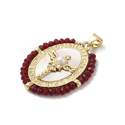 Brass Pave Shell Pendants KK-I708-01D-G-1