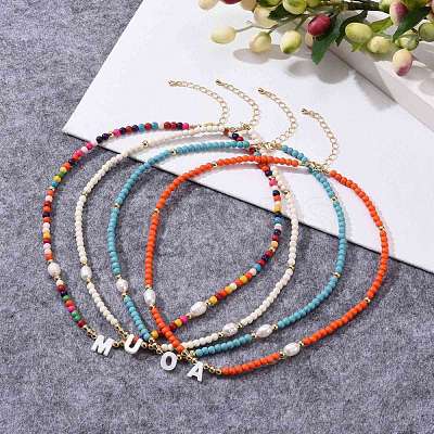 Natural Shell Initial Pendant Necklaces NJEW-JN03405-1
