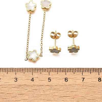 Flower 304 Stainless Steel Shell Necklaces & Stud Earring Set for Women SJEW-C007-05G-1