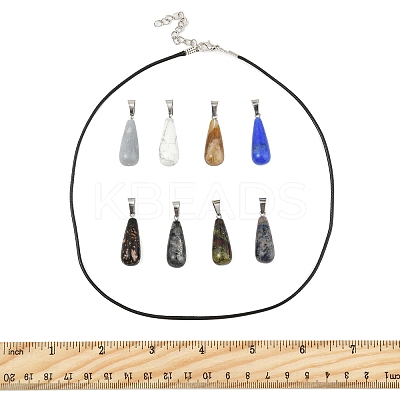DIY Natural & Synthetic Gemstone Teardrop Pendant & Waxed Cord Pendant Necklace Making Kits DIY-FS0008-48-1