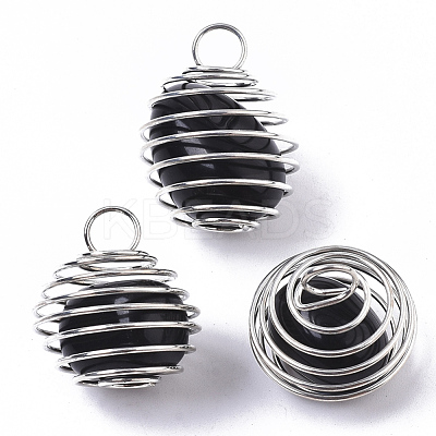 Iron Wrap-around Spiral Bead Cage Pendants IFIN-R239-01P-1
