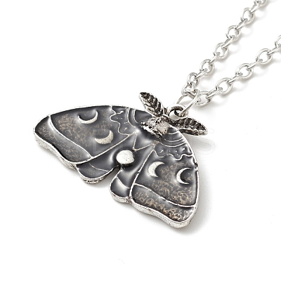Alloy Moon Phase Moth Pendant Necklace NJEW-G056-04AS-1