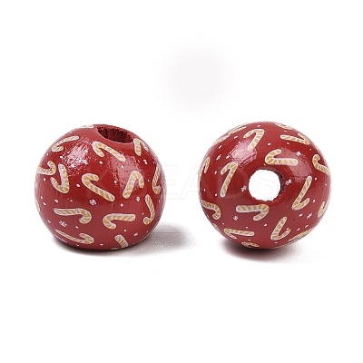 Christmas Printed Schima Wood European Beads WOOD-I015-01L-1