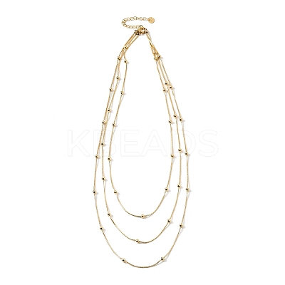 304 Stainless Steel Ball Snake Chain 3 Layer Necklaces for Women NJEW-V012-04G-1