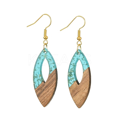 Two Tone Resin & Walnut Wood Horse Eye Dangle Earrings EJEW-JE05504-1