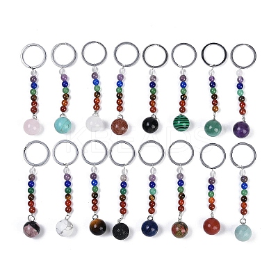 Natural & Synthetic Mixed Gemstone Round Beaded Keychain G-H076-01P-1
