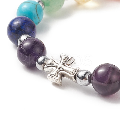 Natural & Synthetic Mixed Gemstone Beaded Stretch Bracelet BJEW-JB09257-1