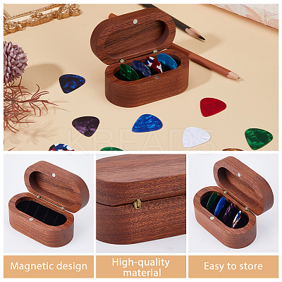1Pc 4-Slot Oval Shaped Wood Storage Boxes with Magnetic Lid for Guitar Picks OBOX-DC0001-03A-1