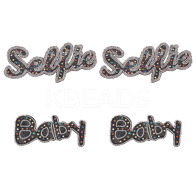 4Pcs 2 Style Word Baby & Selfie Glitter Hotfix Rhinestone DIY-FH0003-57-1